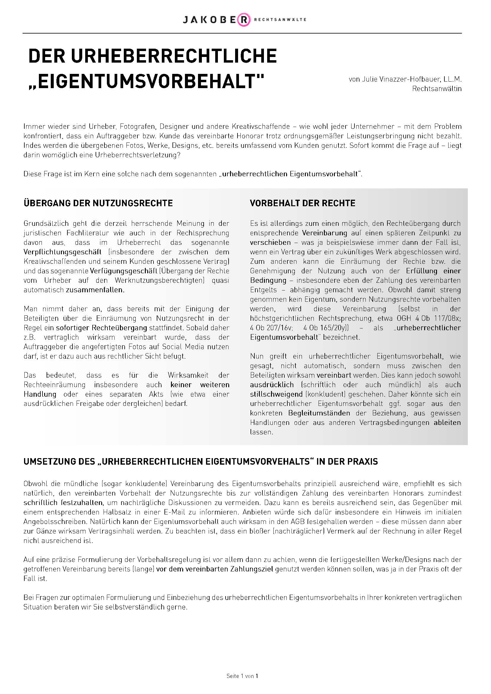 Blogbeitrag Eigentumsvorbehalt